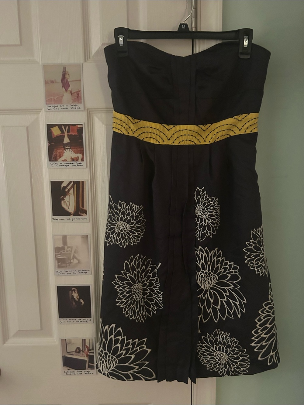 Anthropologie Floreat Navy Strapless Dress with White Floral Print